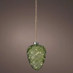 KAEMINGK Pomme de pin lumineuse en verre à piles 15 LED (H21 cm) Vintage Thé /blanc chaud Vert Discount