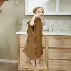 EMINZA Poncho de bain enfant gaze de coton 2/5 ans Gaïa Camel Outlet