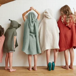EMINZA Poncho de bain enfant gaze de coton 6/10 ans Gaïa Vert romarin Sale