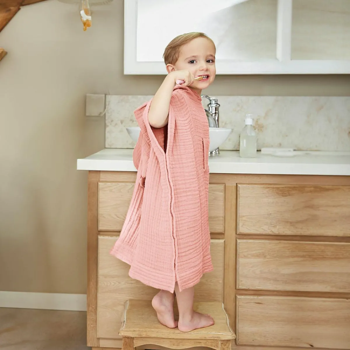 EMINZA Poncho de bain enfant gaze de coton 6/10 ans Gaïa Rose Pêche New
