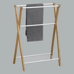 TENDANCE Porte serviette 3 barres + 1 étagère (H86 cm) Bambou Blanc Online