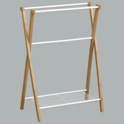 TENDANCE Porte serviette 3 barres + 1 étagère (H86 cm) Bambou Blanc Online