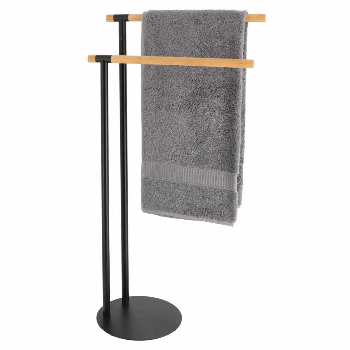 TENDANCE Porte serviette 2 barres (H77 cm) Bambou Noir Discount