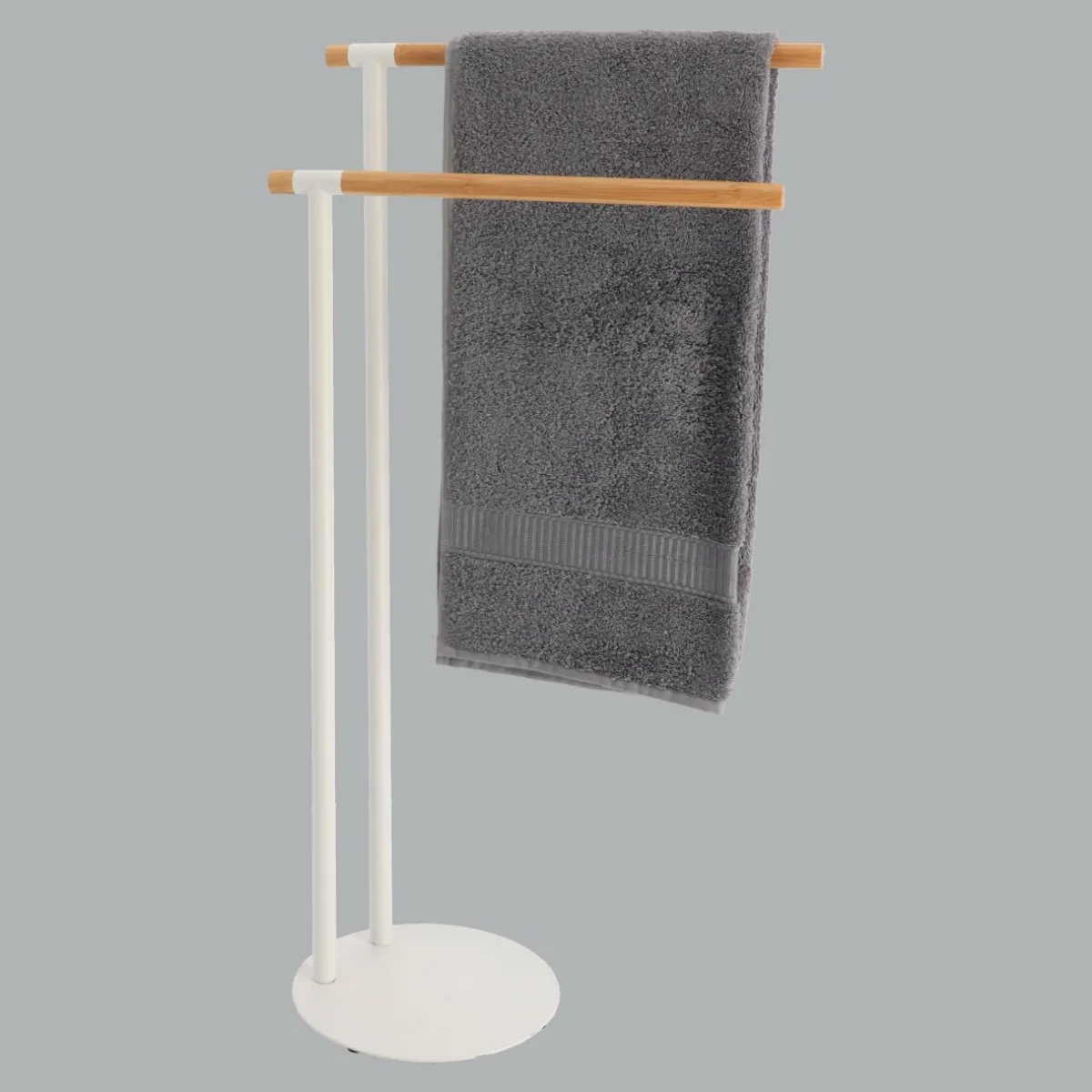 TENDANCE Porte serviette 2 barres (H77 cm) Bambou Blanc New