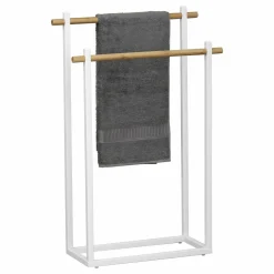 TENDANCE Porte serviette à poser 2 barres (H82 cm) Bambou Blanc Best