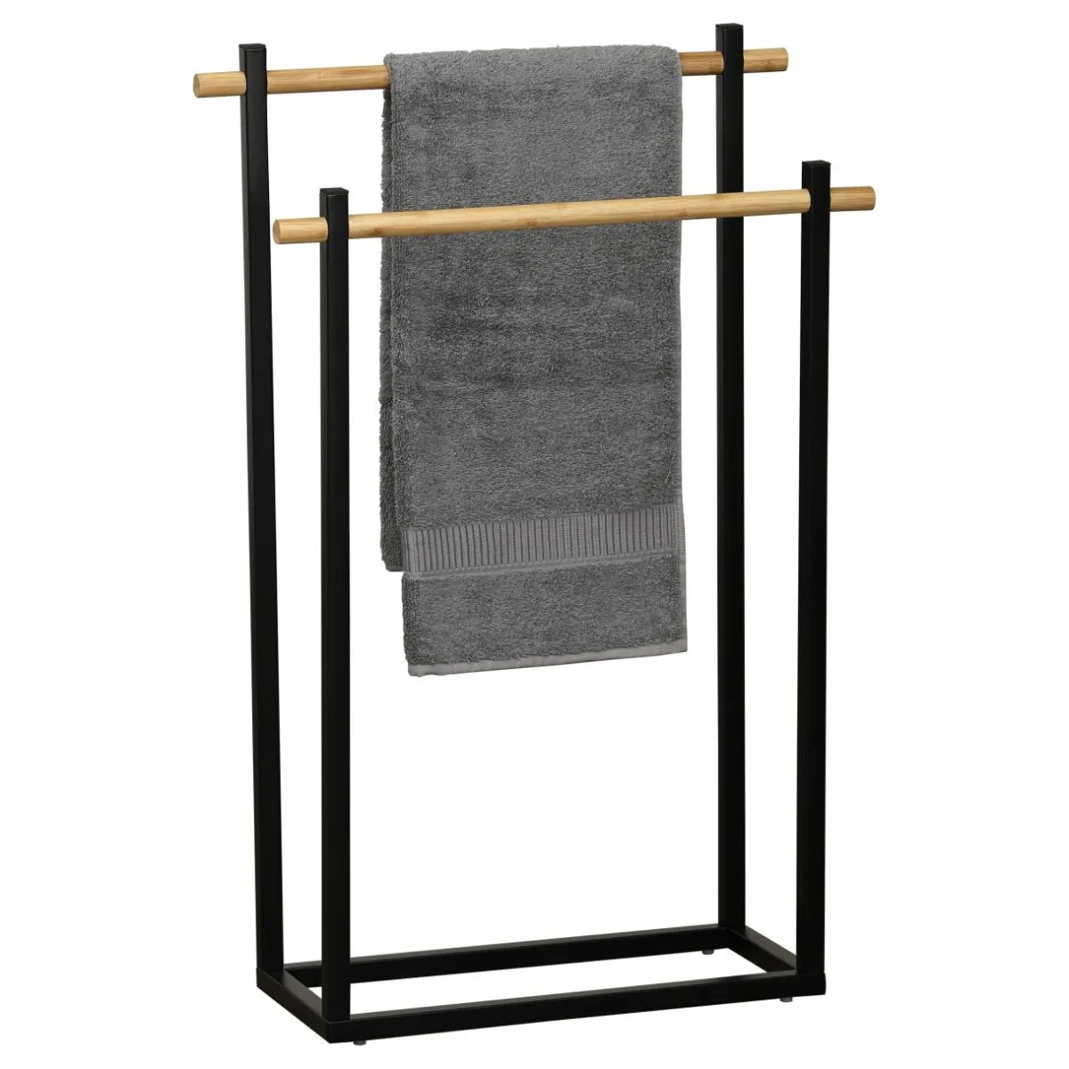 TENDANCE Porte serviette à poser 2 barres (H82 cm) Bambou Noir Sale
