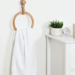TENDANCE Porte serviette adhésif arrondi (D21 cm) Corde Naturel Hot