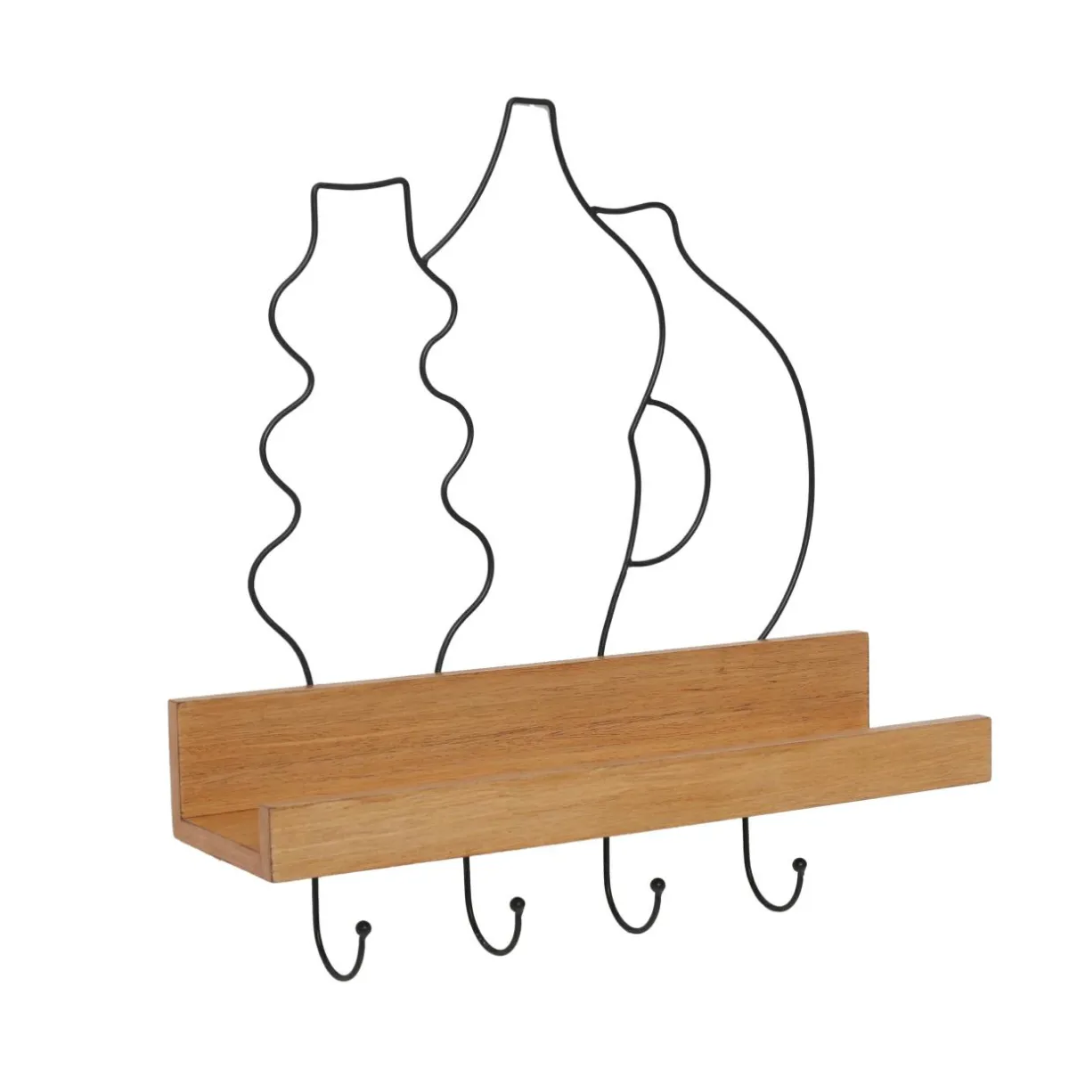 EMINZA Porte-clé mural avec étagère en bois (42 cm) Design et naturel Noir Online