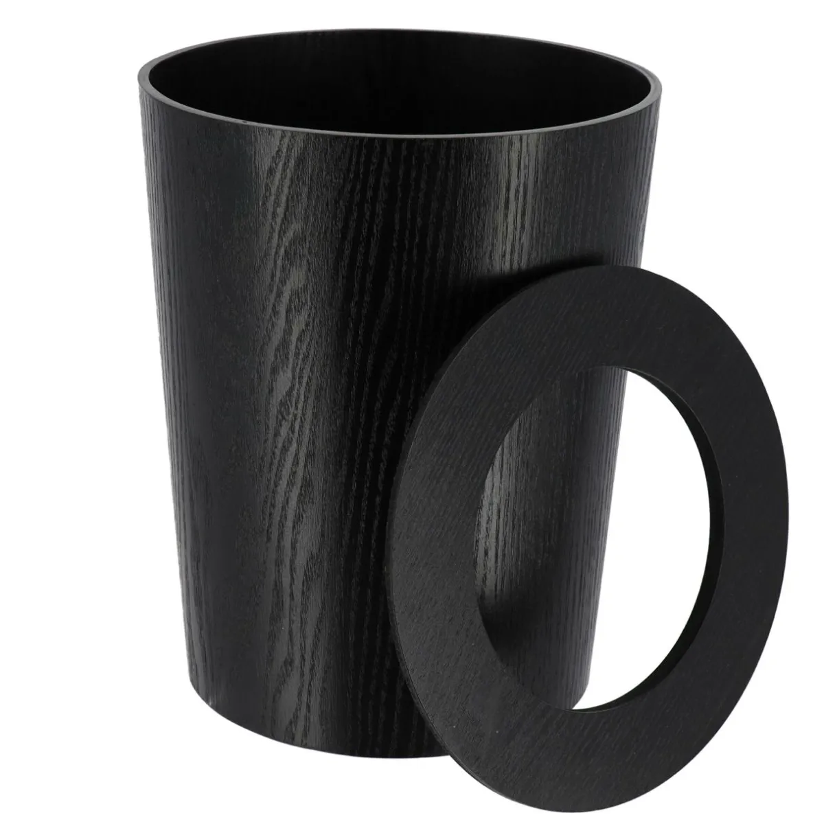 TENDANCE Poubelle salle de bain façon bois Scandi Noir Best