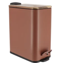 TENDANCE Poubelle salle de bain métal et acacia Season color Ambre New