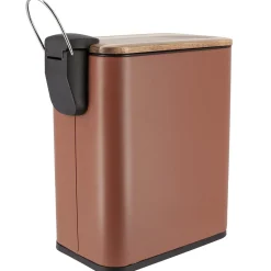 TENDANCE Poubelle salle de bain métal et acacia Season color Ambre New
