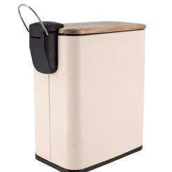 TENDANCE Poubelle salle de bain métal et acacia Season color Beige Clearance