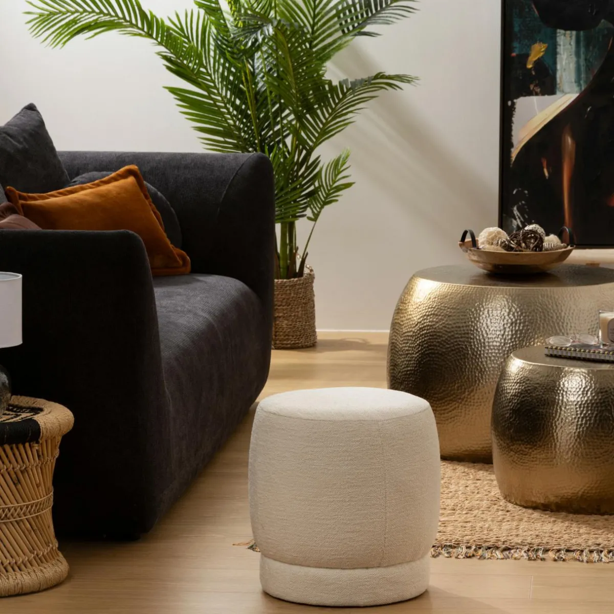 Atmosphera, cru017dateur d'intu017drieur Pouf bouclette (D39 cm) Améa Blanc Best