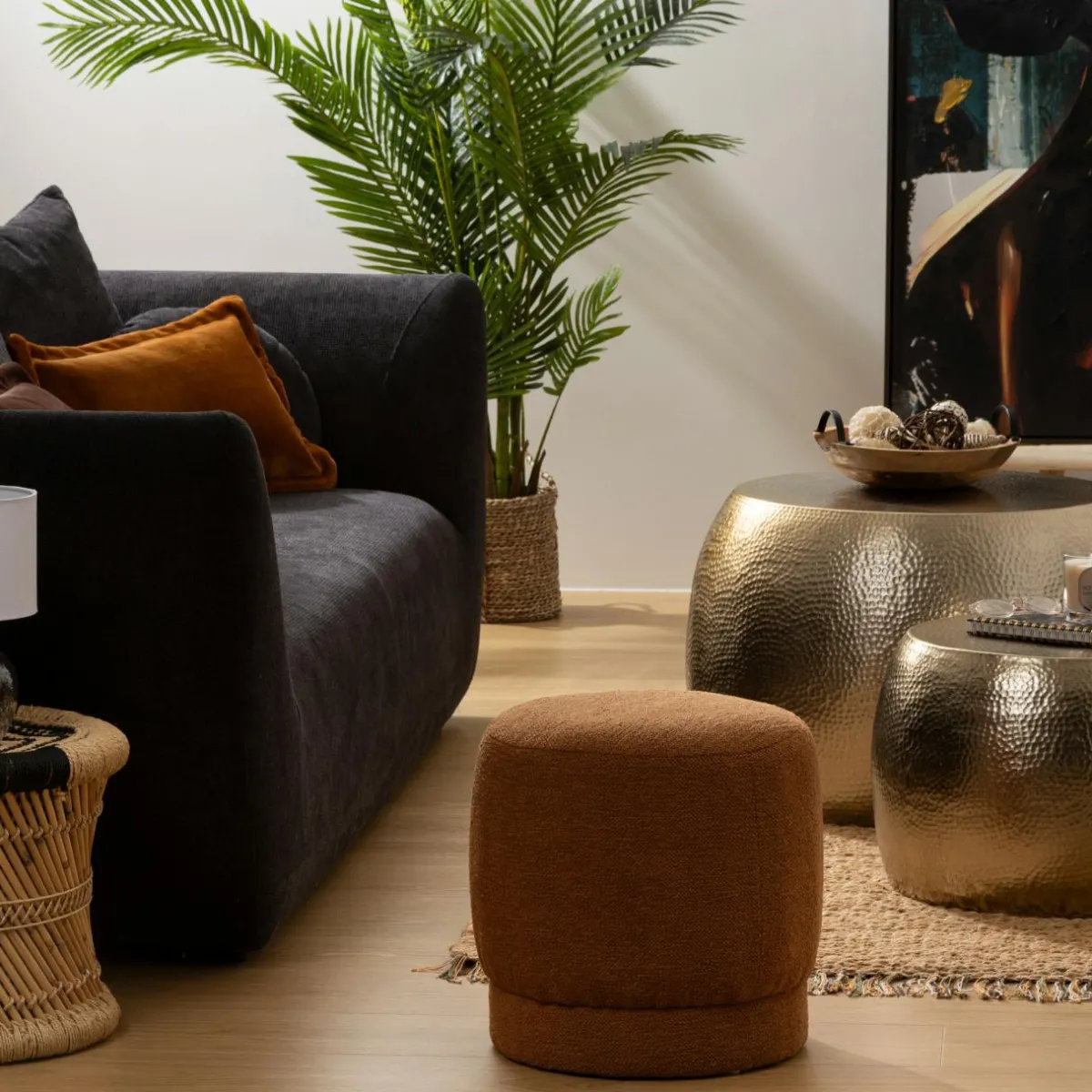 Atmosphera, cru017dateur d'intu017drieur Pouf bouclette (D39 cm) Améa Orange Hot