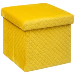 ATMOSPHERA Pouf pliant Velours Jack Jaune Clearance