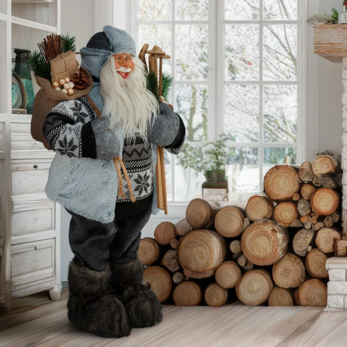 Feeric Lights & Christmas Père Noël déco traditionnel (H120 cm) Arnold Gris Hot