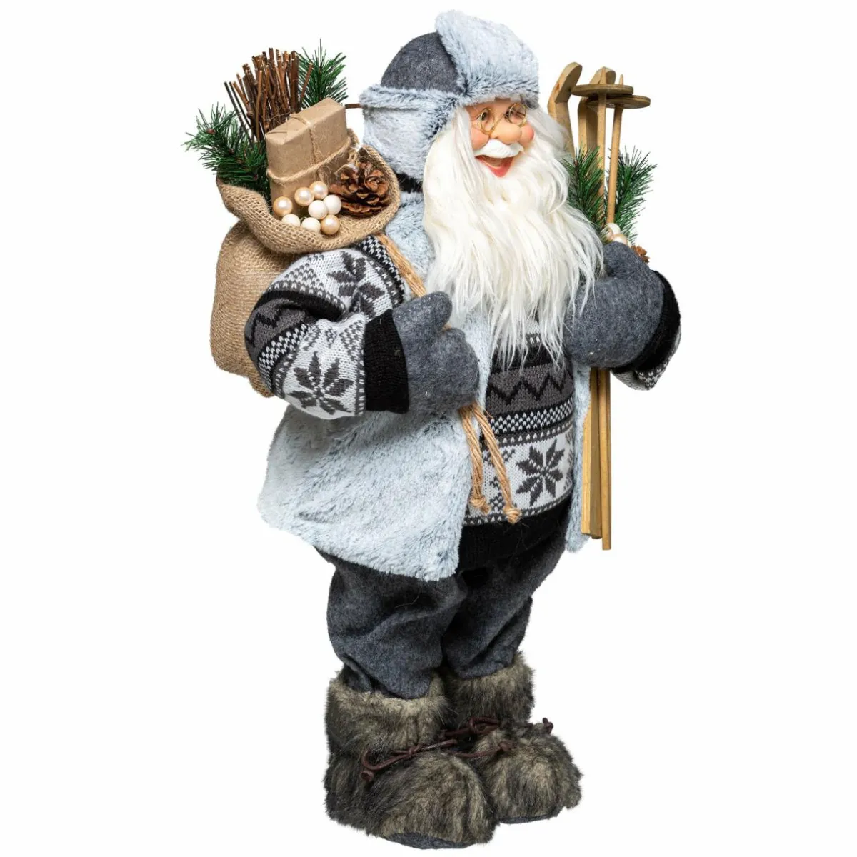Feeric Lights & Christmas Père Noël déco traditionnel (H120 cm) Arnold Gris Hot