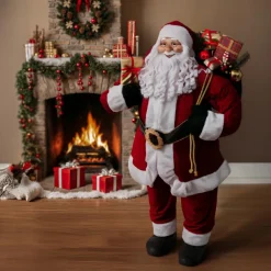 Feeric Lights & Christmas Père Noël déco traditionnel (H124 cm) Velours Rouge Best
