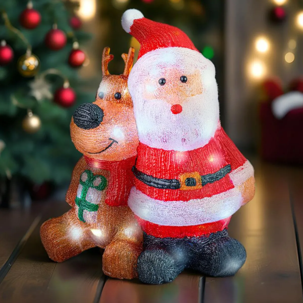 EMINZA Père Noël et Renne lumineux solaire 80 LED (H40 cm) Les copains Blanc froid Multicolore Sale