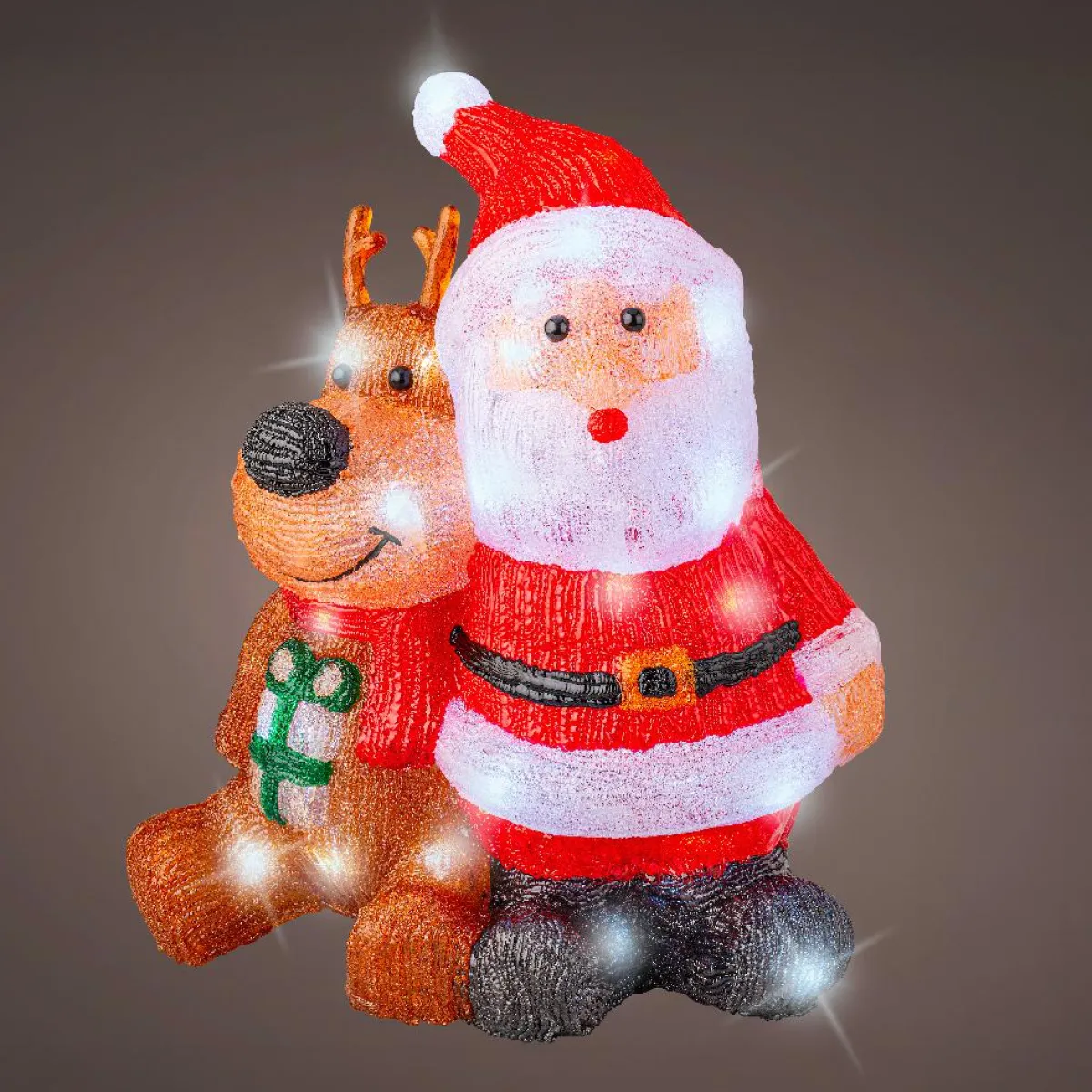 EMINZA Père Noël et Renne lumineux solaire 80 LED (H40 cm) Les copains Blanc froid Multicolore Sale