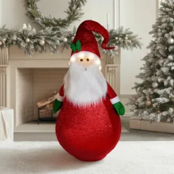 KOOPMAN Père Noël lumineux à piles (H120 cm) Pliable pailleté Rouge Clearance