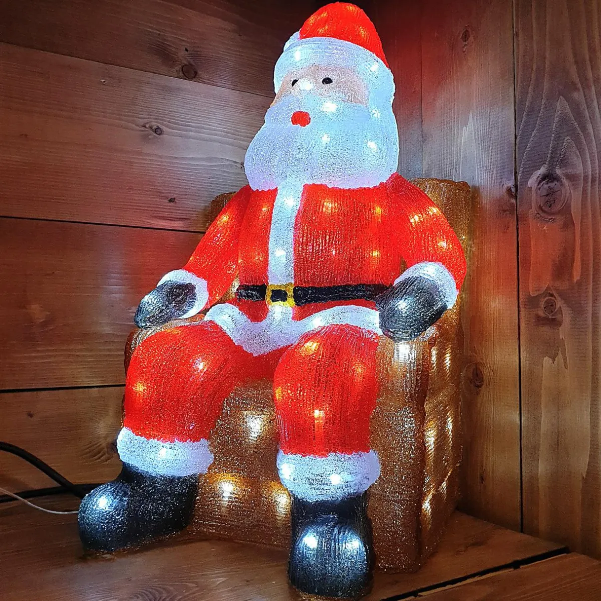 EMINZA Père Noël lumineux assis 100 LED (H60 cm) Blanc froid Discount