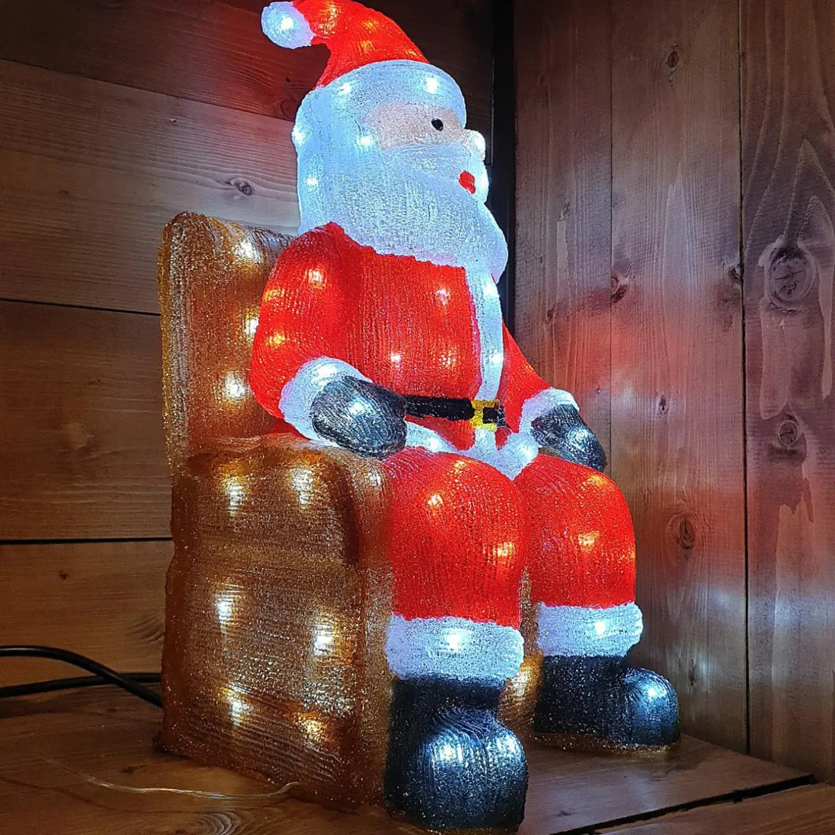 EMINZA Père Noël lumineux assis 100 LED (H60 cm) Blanc froid Discount