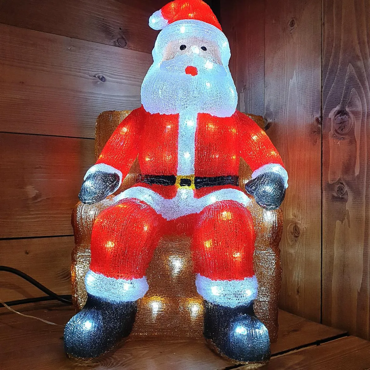 EMINZA Père Noël lumineux assis 100 LED (H60 cm) Blanc froid Discount