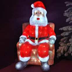 EMINZA Père Noël lumineux assis 100 LED (H60 cm) Blanc froid Discount