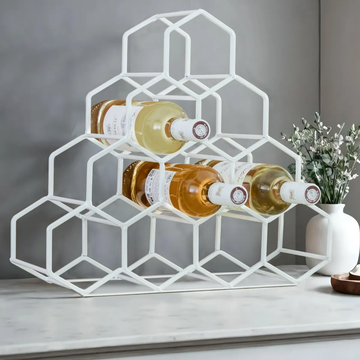 EMINZA Range-bouteilles métal pyramide (H38 cm) Malo Blanc