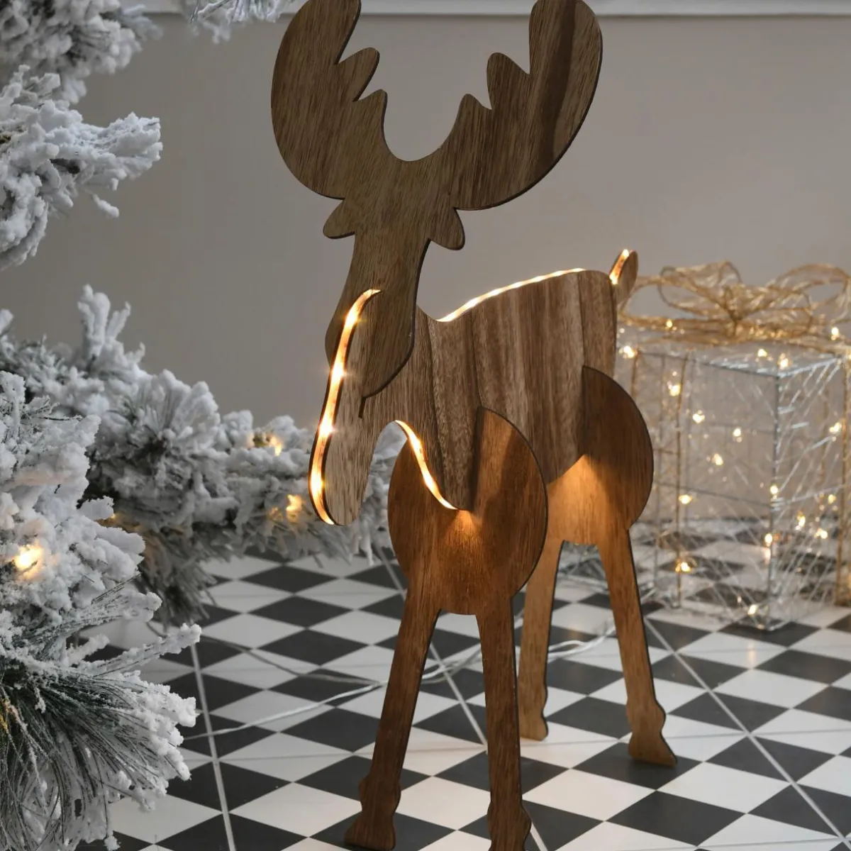 BLACHERE Renne lumineux à piles à emboiter (H18 cm) Wood Blanc chaud Clearance