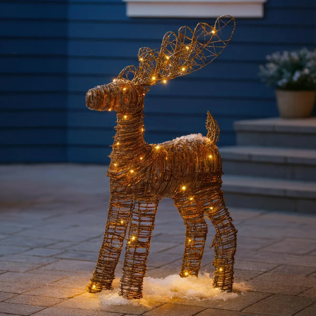 KAEMINGK Renne lumineux à piles 50 Micro LED (H55 cm) Rotin Brun/blanc chaud Naturel New