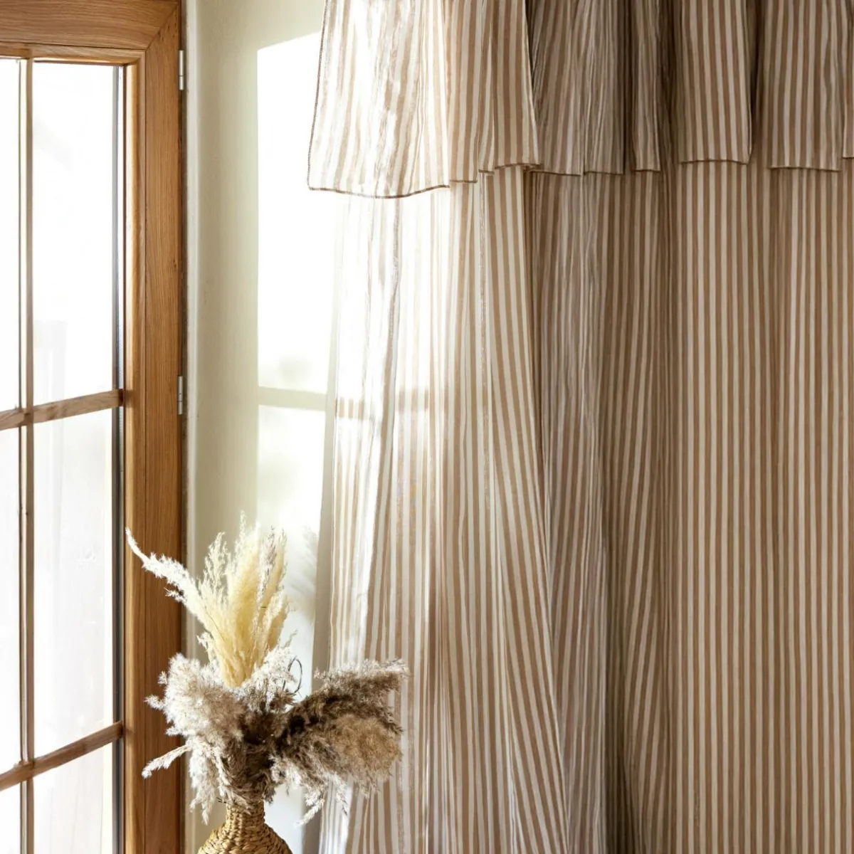EMINZA Rideau ajustable gaze de coton (140 x 300 cm) Gaïa rayures Ficelle Rayure Ficelle Sale
