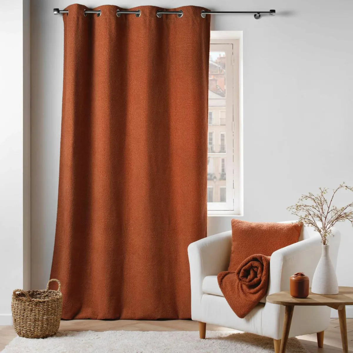douceur d'intu017drieur Rideau bouclette (140 x 240 cm) Wooly Terracotta Sale