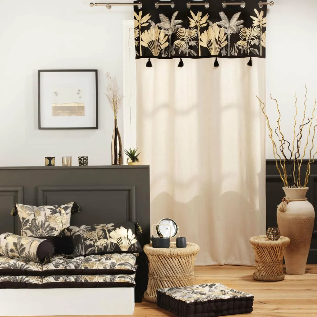 DOUCEUR D'INTERIEUR Rideau coton (140 x 240 cm) Karaba Noir Outlet