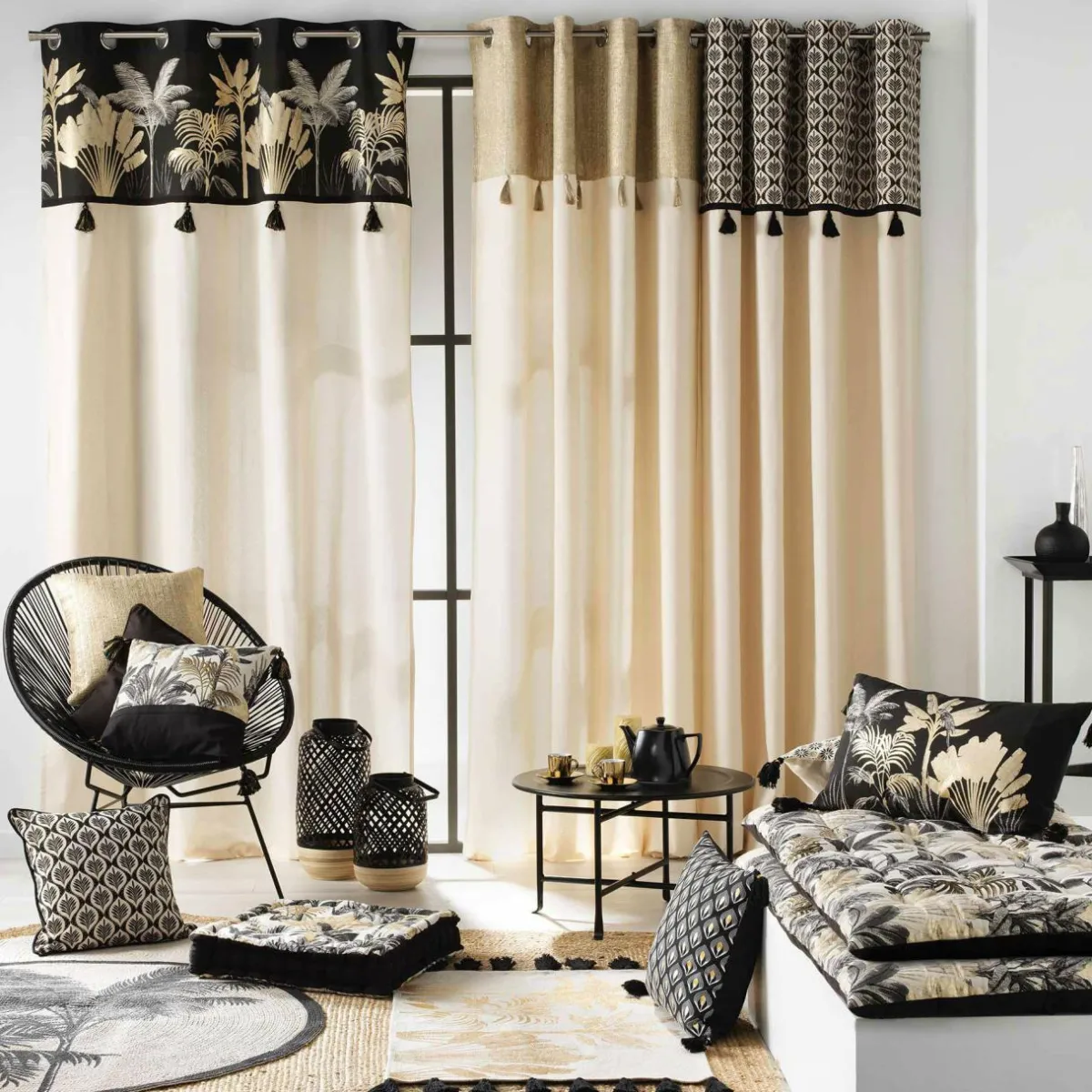 DOUCEUR D'INTERIEUR Rideau coton (140 x 240 cm) Karaba Noir Outlet
