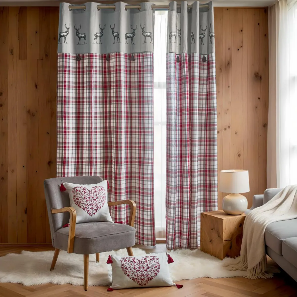 EMINZA Rideau coton (140 x 240 cm) Megeve Rouge Clearance