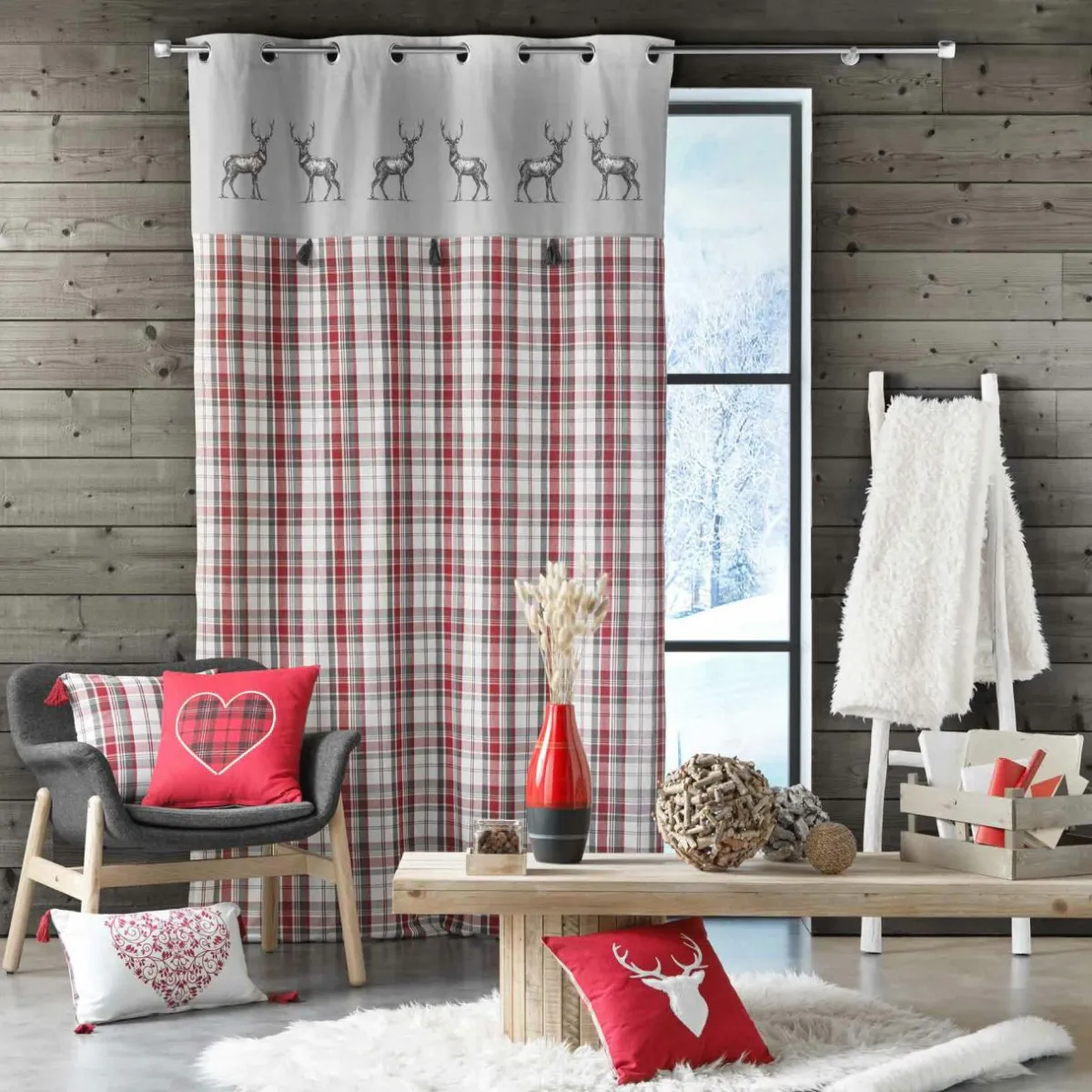 EMINZA Rideau coton (140 x 240 cm) Megeve Rouge Clearance