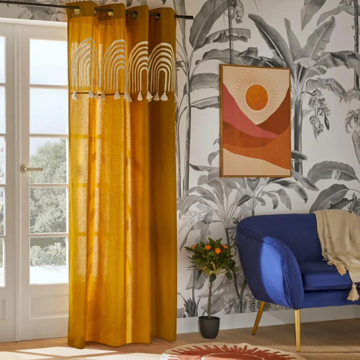 ATMOSPHERA Rideau coton (140 x 260 cm) Soleya Jaune moutarde Hot