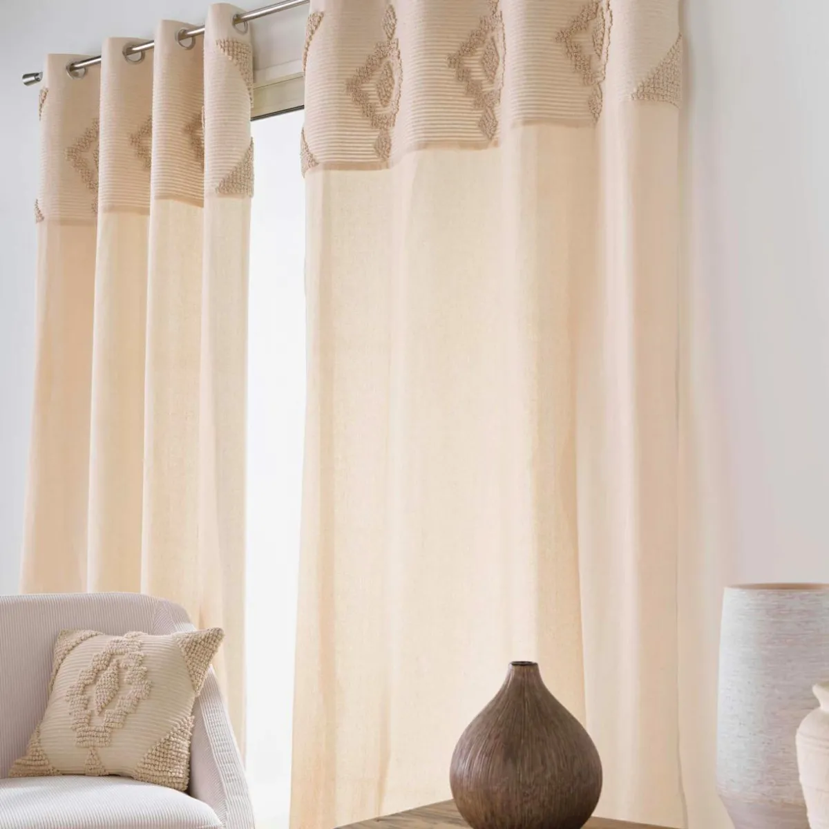 douceur d'intu017drieur Rideau coton tufté (140 x 240 cm) Kamary Beige Outlet