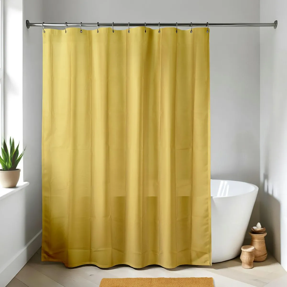 TENDANCE Rideau de douche à anneaux (180 x 200 cm) Uni Jaune moutarde New