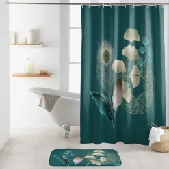 douceur d'intu017drieur Rideau de douche à anneaux (180 x 200 cm) Ginkoblue Bleu Online