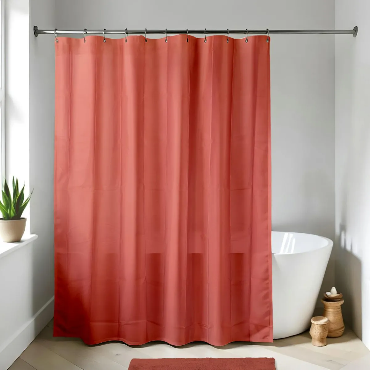 TENDANCE Rideau de douche à anneaux (180 x 200 cm) Uni Terracotta New