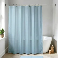 TENDANCE Rideau de douche à anneaux (180 x 200 cm) Uni Bleu clair Sale