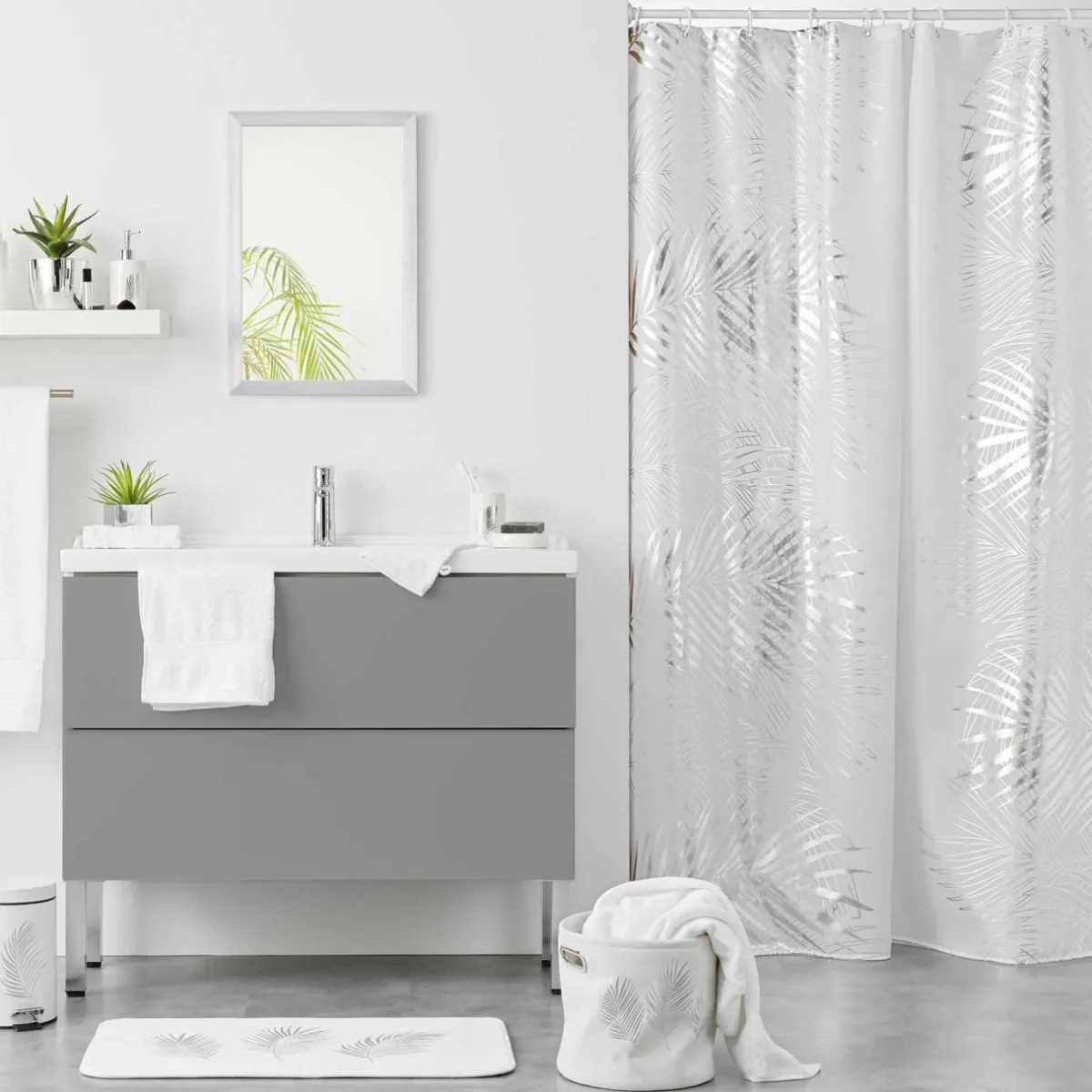 DOUCEUR D'INTERIEUR Rideau de douche (200 cm) Orbella et argent Blanc Online