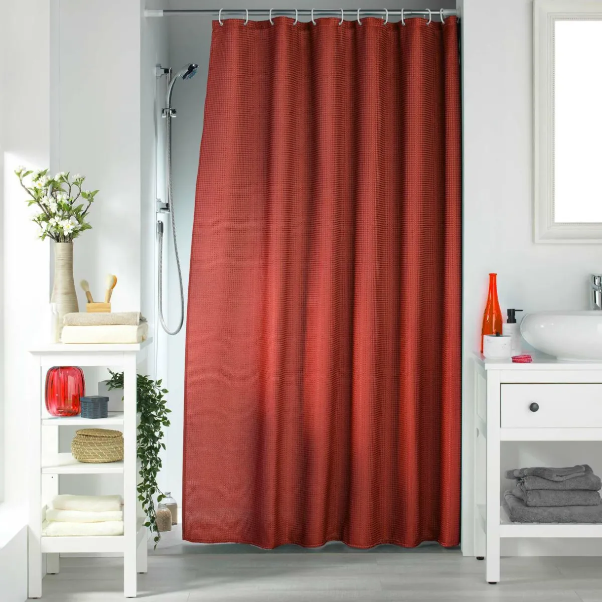 douceur d'intu017drieur Rideau de douche effet tissé à anneaux (180 x 200 cm) Quartz Terracotta Outlet