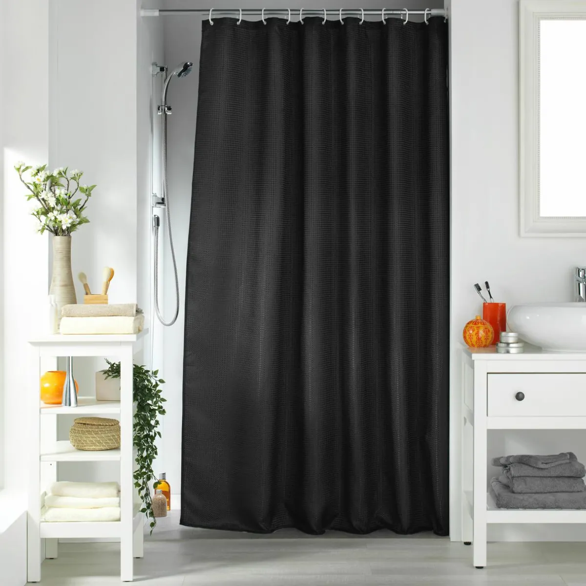 douceur d'intu017drieur Rideau de douche effet tissé à anneaux (180 x 200 cm) Quartz Noir Sale