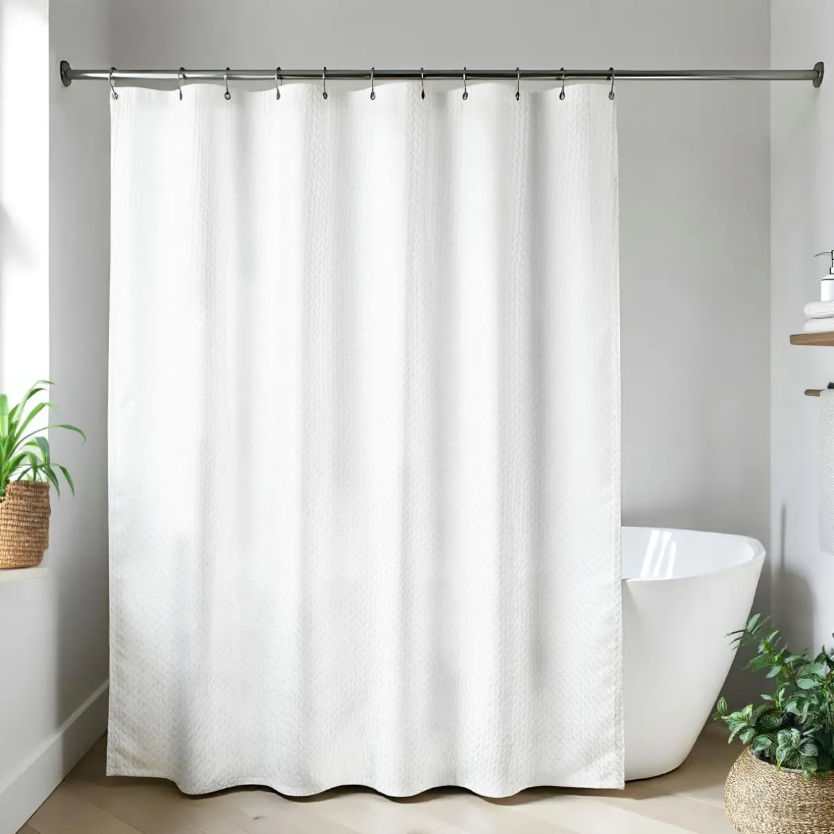 TENDANCE Rideau de douche en microfibre (180 x 200 cm) Relief gauffré Blanc Outlet