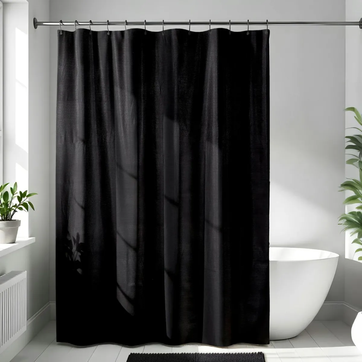 TENDANCE Rideau de douche en microfibre (180 x 200 cm) Gauffré Noir Clearance