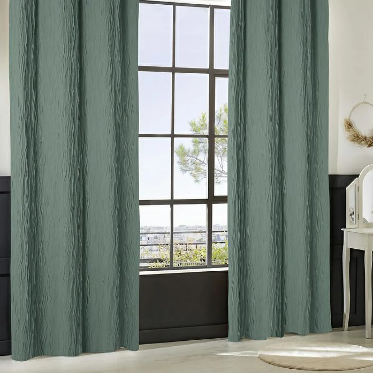 Atmosphera, cru017dateur d'intu017drieur Rideau effet plissé (135 x 260 cm) Maely Bleu Hot